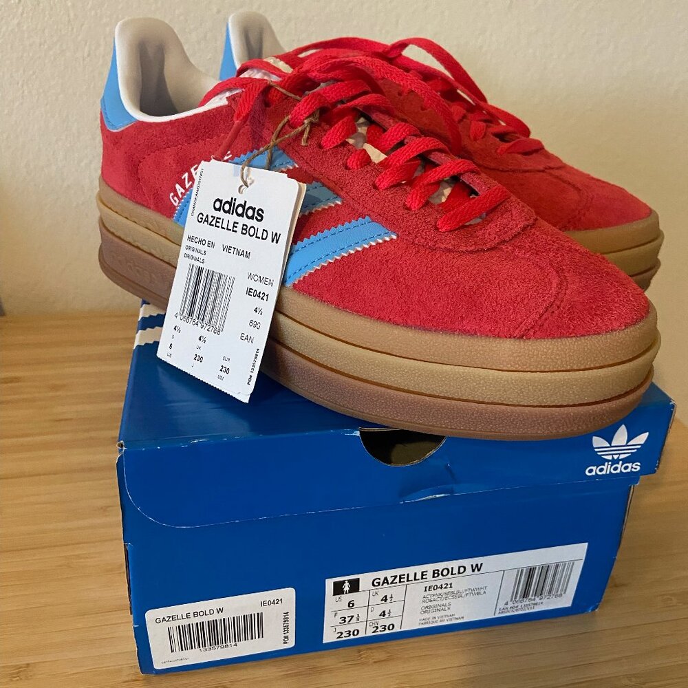 adidas Gazelle Bold Shoes - Active Pink/Gum/Blue - Size 6 BNWT